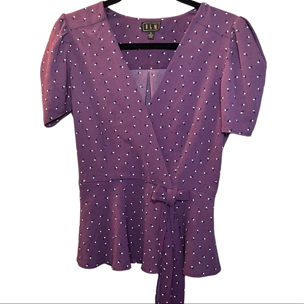 Olm Purple Peplum Blouse Women Size Small Olm Peplum Blouse Purple Polka Dot